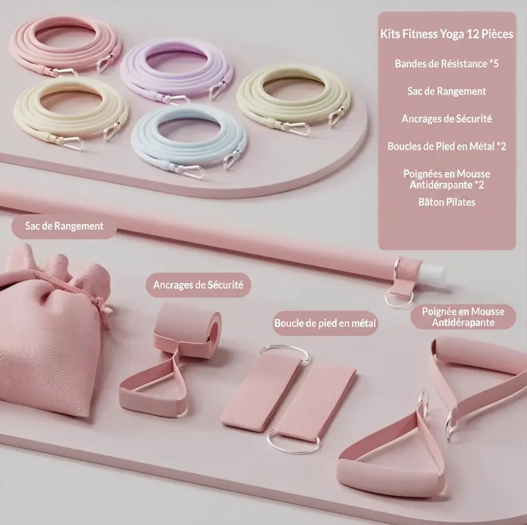 Kit de Fitness Pilates Complet – Bandes de Résistance & Accessoires